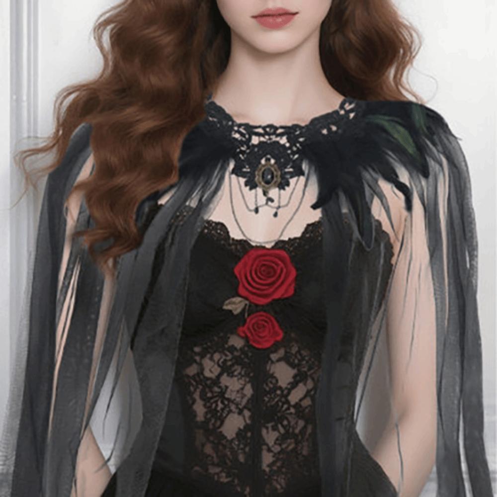 Перьевая Ведьма Шаль Готический Тюлевый Плащ Мода Хэллоуин Плащ Детский