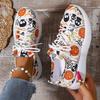 Fashion Women Sneakers 2024 New Popular Flat Bottom Round Head Lace Up Casual Shoes Halloween Pumpkin Pattern Low Top Women Sports Shoes