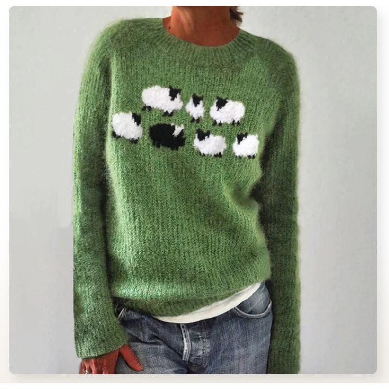 Новый женский свитер Wish Горячая распродажа Круглый вырез Цветной блок Свободный Модный пуловер Трикотаж