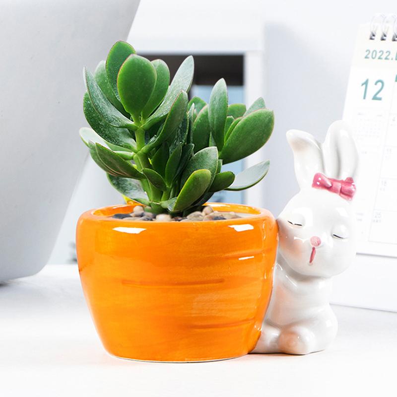Cute Rabbit Flower Pot Ceramic Succulent Pot Planter Home Decor Indoor Decoration Desktop Ornaments Bonsai Plant Pot