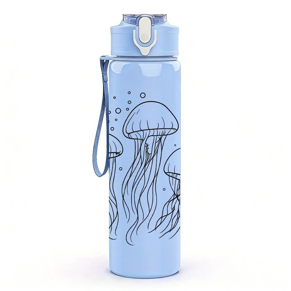 1PC Jellyfish Underwater Line Art Print 750ml Color Plastic Sports Water Bottle Leakproof Flip Straw Lid Suitable for Sports Office Home Use