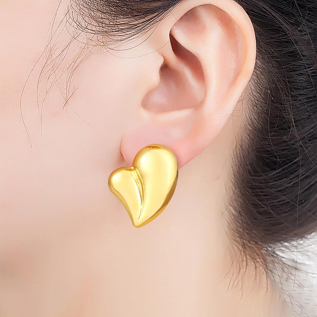 Nidin Classic New Design Love Heart Shape Copper Stud Earrings For Women Female Creative Trendy Ear Jewelry Wedding Party Gifts