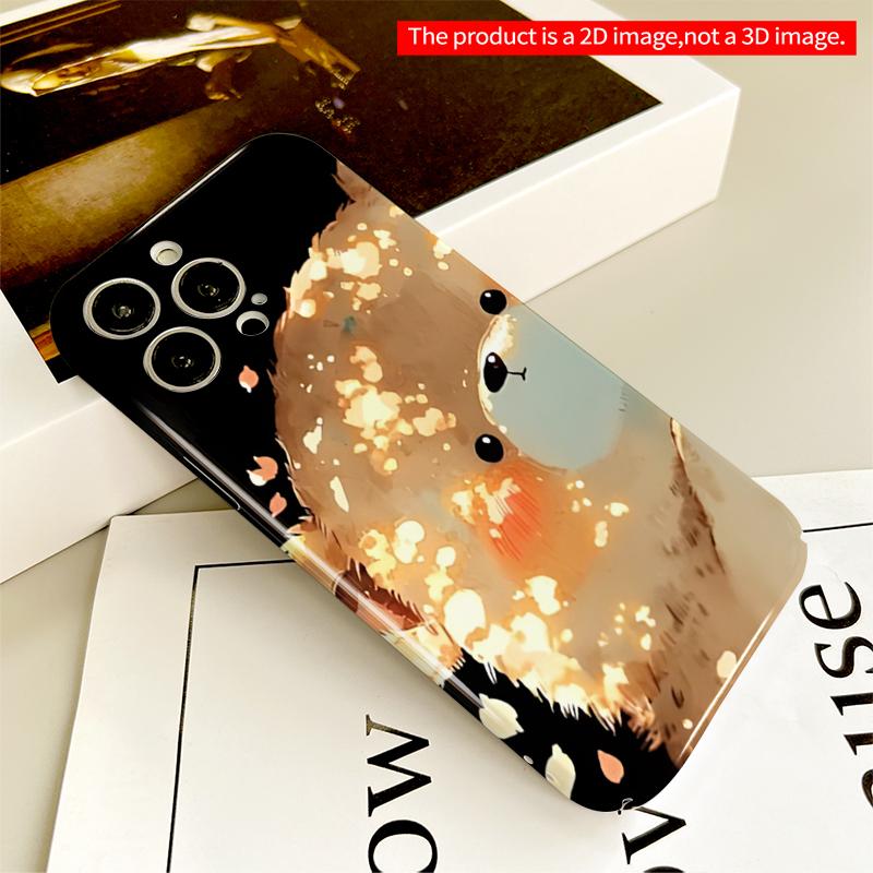2DFlat Glowing Bear with Golden Petals All inclusive film hard iPhone case, compatible with iPhone 18 Pro Max 17 16 15 14 13 12 11