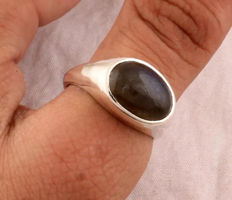 Кольцо с драгоценным камнем лабрадорит, овальное кольцо, кольцо унисекс, кольцо из серебра 925 пробы, модные украшения, дизайнерское кольцо, украшения ручной работы