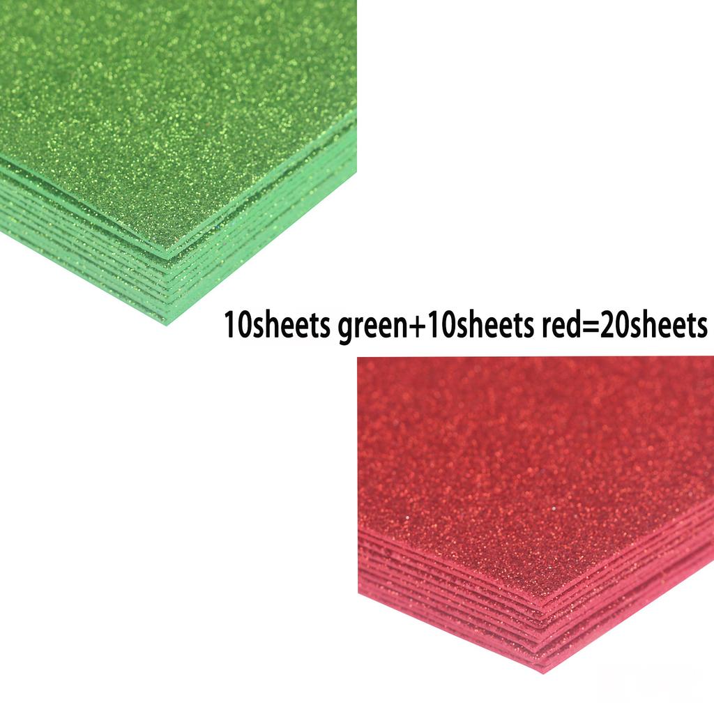 20Sheets Glitter Foam Sheets for Crafts, One-sided Non-Adhesive for Party Supplies, Invitation Cards Making, 8.3 X 11.7 Inches (Green/Red)