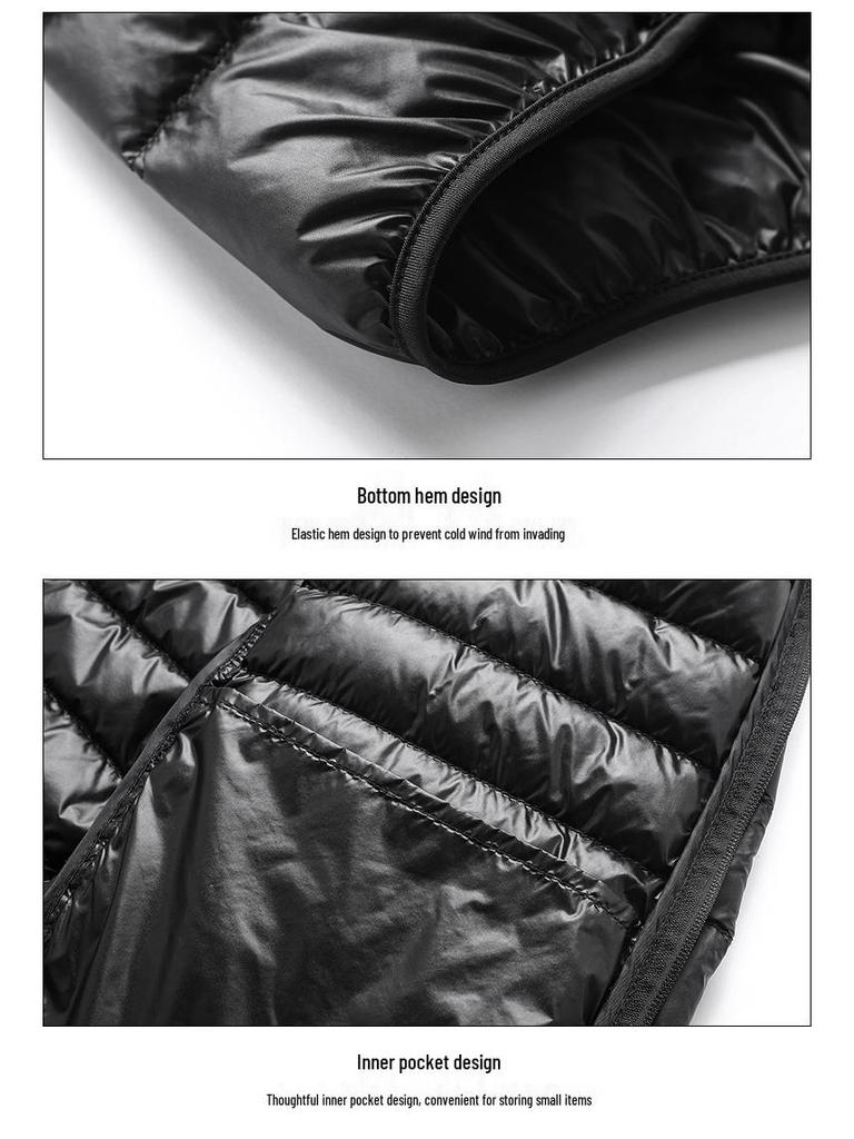 Мужской легкий пуховый жилет 2024: Модный воротник-стойка, без рукавов, 50% пух.