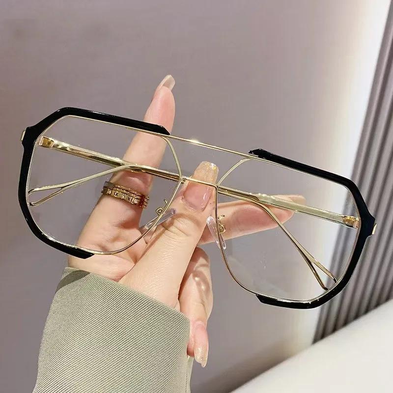 Модные солнцезащитные очки в стиле Инс UV400 для мужчин и женщин, унисекс, трендовые, с двойной переносицей, оверсайз, классические большие простые очки