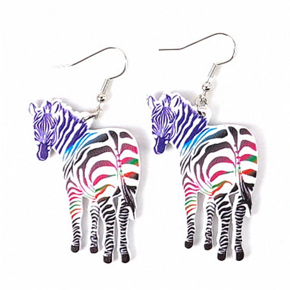 2025 Funny Colorful Zebra Acrylic Women's Earrings Creative Cartoon Horse Animal Printing Drop Dangle Earring Cute Jewelry Gifts