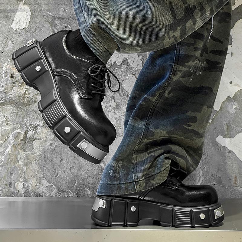 Мужские кожаные туфли с большой головой Роскошный дизайнерский стиль Работа и офис Улица Мода Повседневные туфли на высокой подошве Новые