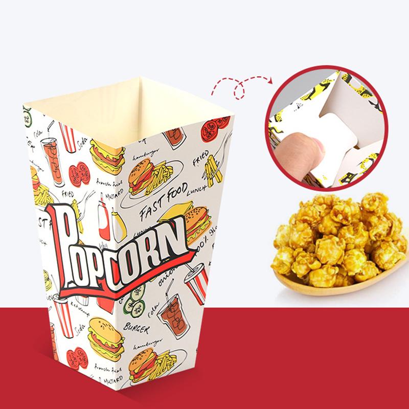 10Pcs Popcorn Box Snack Container Disposable Food Packaging Box Paper Cup Bucket Theme Birthday Party Dessert Organizer