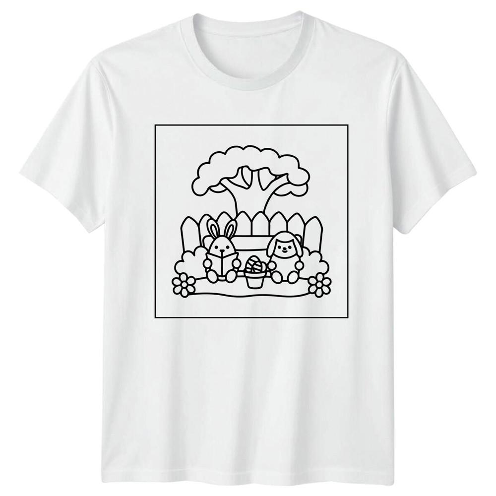 Easter Bunnies Reading Books Unisexs TShirt Ladies Tee Graphic Unisex Top