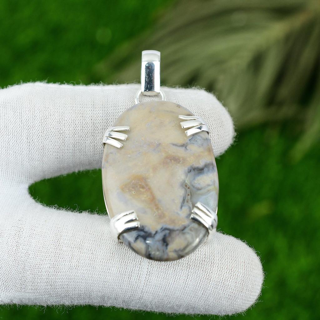 Натуральный кулон из агата 'Сумасшедший кружевной' из драгоценного камня, ювелирное изделие из стерлингового серебра 925 пробы для женщин