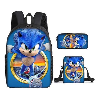 Рюкзак для ученика начальной школы Sonic, набор из трех предметов, аниме, мультяшный рюкзак, сумка через плечо, пенал 57-NMAOV