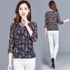 Spring Summer New 3/4 Sleeves Loose Print Bottoming Blouse Mom Chiffon Shirt Top Female M-5XL