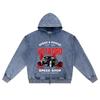 DTG print Knitted Denim Zip-Up Hoodie Hotroad Speed Shop Brother Print Zipper Hoodies  