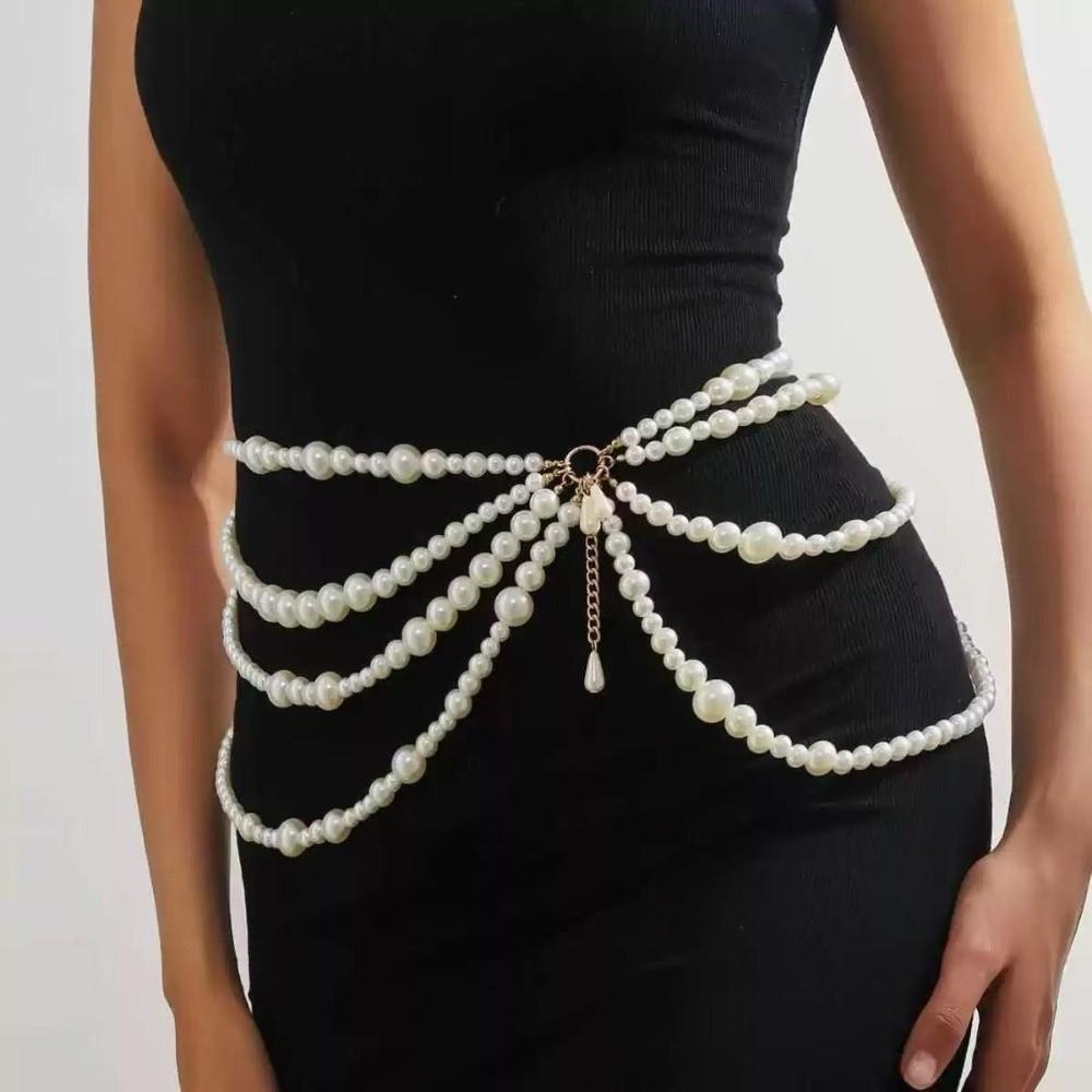 Multi-layer Waist Chain Belt Geometric Party Belt Stylish Beads Chain Belt Body Jewelry