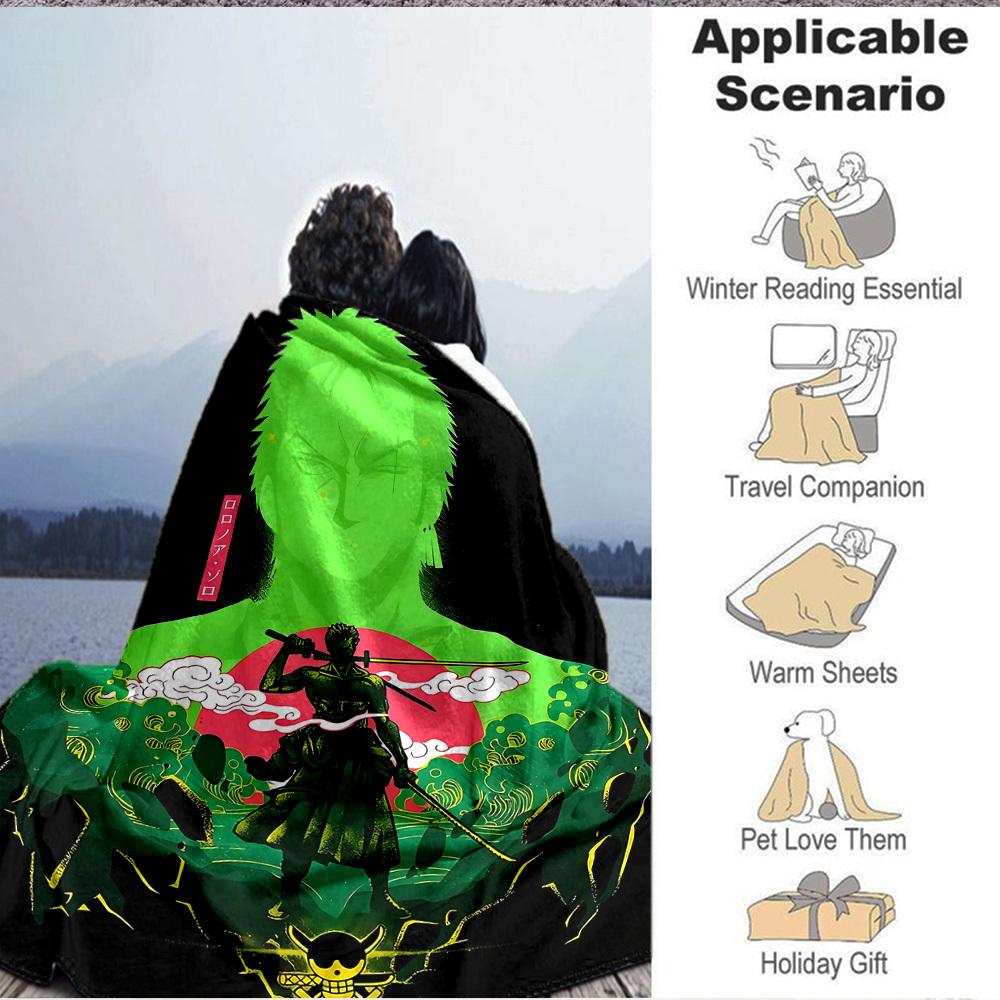 1pc One Piece Roronoa Zoro Cozy Print Blanket Lightweight Warm Flannel Throw Blanket For Sofa, Bed, Living Room