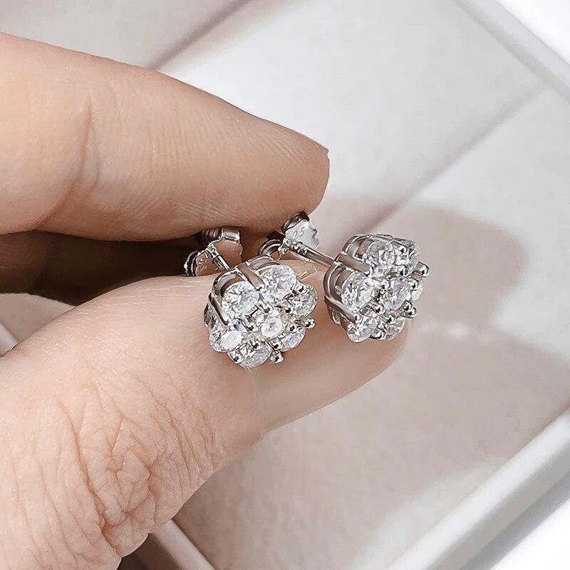 Серьги-гвоздики из стерлингового серебра 925 пробы с муассанитом, 1,4 карата, 7 камней, женские серьги с цветком для вечеринки, помолвки, изящные ювелирные серьги