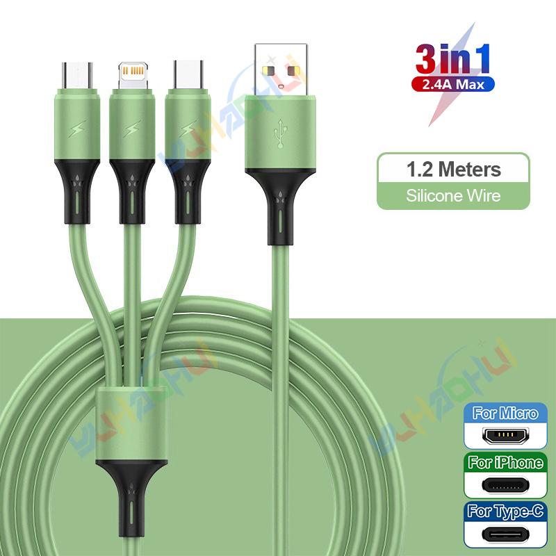 2.4A Макс. 3 в 1 USB-кабель для быстрой зарядки Lightning-кабель для iPhone Type C Кабель для зарядки мобильного телефона для Xiaomi Samsung USB Micro