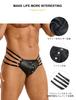 Сексуальный перед из ПУ кожи плюс сексуальное мужское белье [ohyeah] Мужские стринги, нижнее белье, G-стринг, дышащие, с отделкой заклепками, U-образный гульфик, выпуклость,