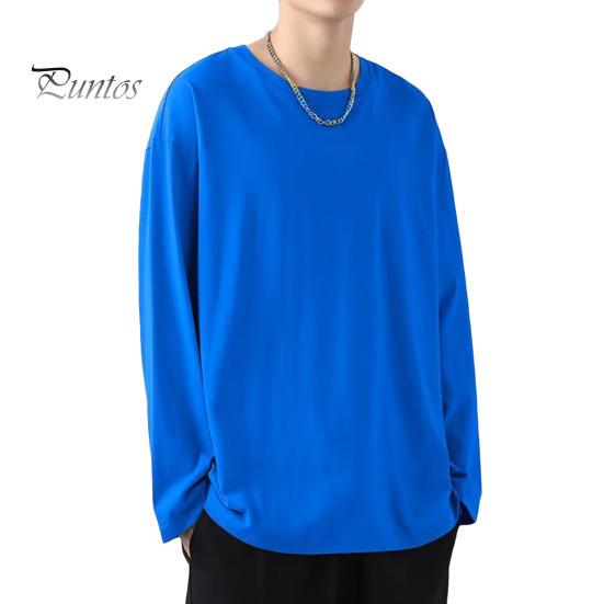 Мужская футболка с круглым вырезом и длинным рукавом, однотонный пуловер, свободный крой, мягкая дышащая футболка для дома, спортзала, уличной одежды