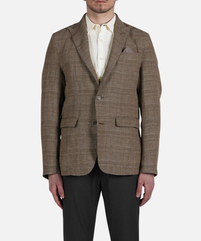Panicale Brown Linen Classic Check Jacket