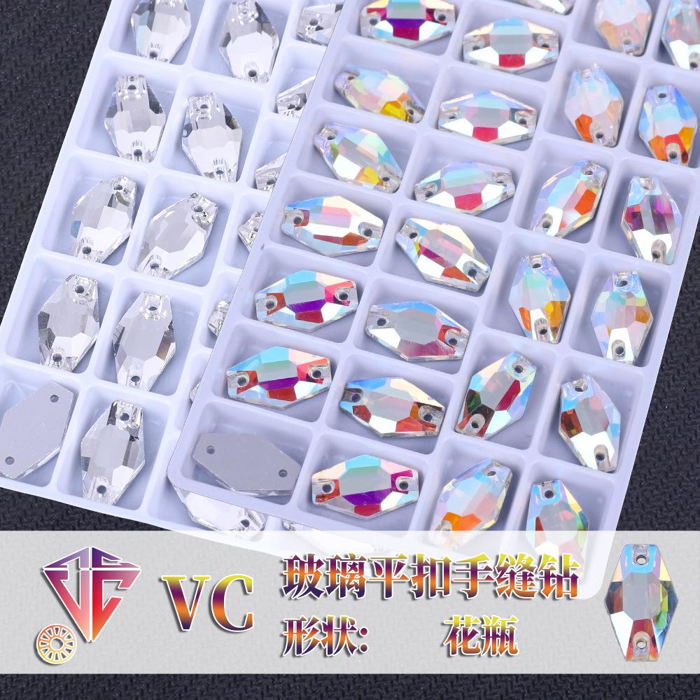 Ваза с плоским дном, стеклянная, сшитая вручную, цветная, с двойным отверстием, цветная, с кристальной плоской пряжкой, стеклянные стразы, материал для самостоятельного изготовления