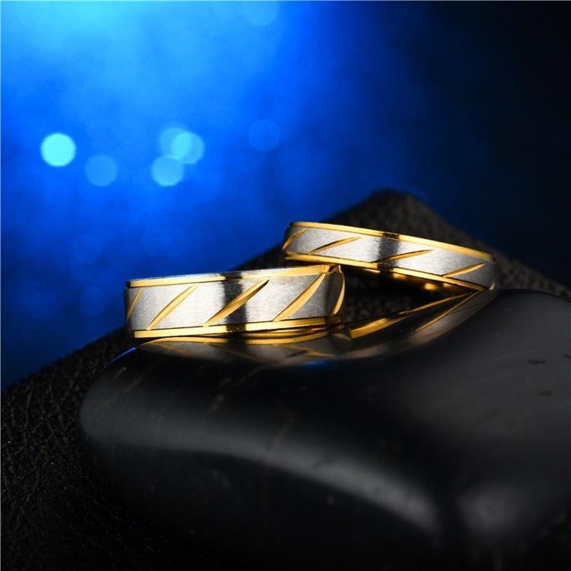 1pcs New Gold Color Ring Stainless Steel Couple Ring Fashion Batch Striped Ring Jewelry