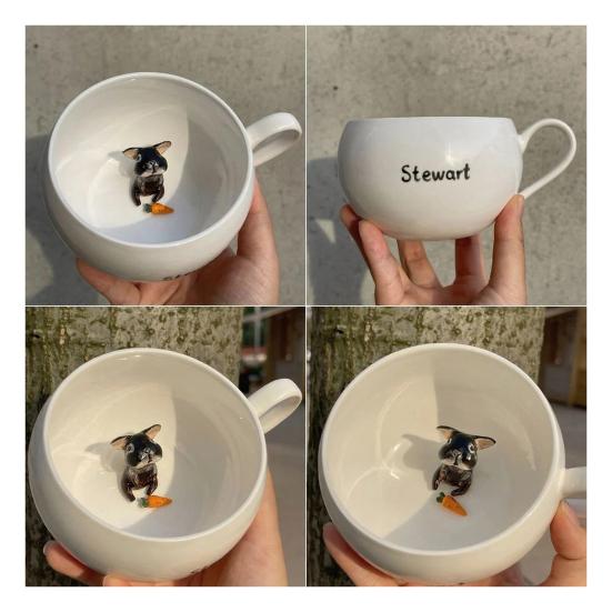 Керамическая кружка 350 мл с секретной 3D фигуркой животного ручной работы