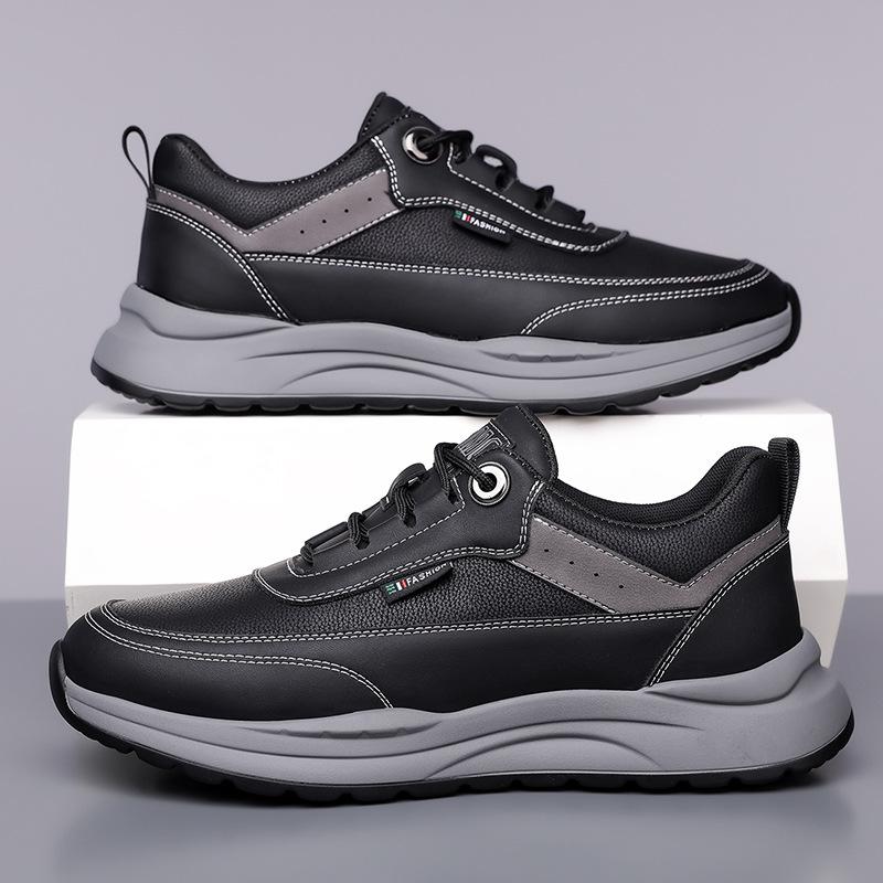 2025 Spring New Men's Casual Leather Shoes Soft Sole Soft Surface Thick Sole Breathable Running Sports Men's Shoes Trendy Shoes 8083