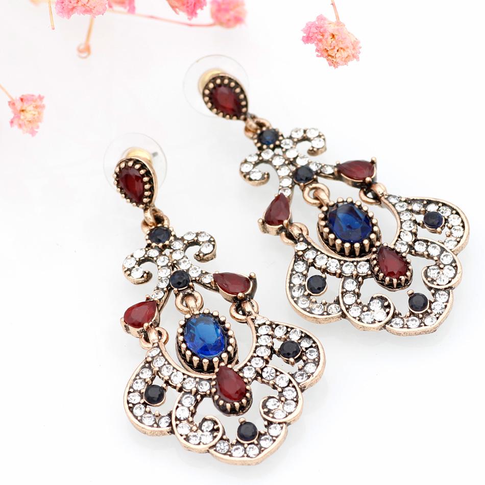 Винтажные турецкие женские длинные висячие серьги из синей смолы, серьги-капли с кристаллами, бижутерия, античное золото, этнические свадебные индийские украшения