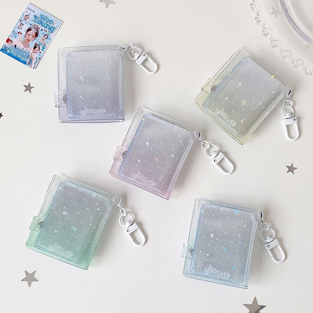 32 Clear Pockets Mini Photo Album Shining Star Keychain Kpop Card Binder Cute Photo Storage Album