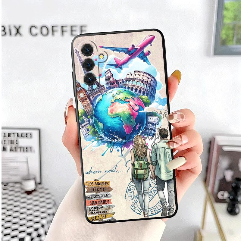 Travel Map Artistic Pattern Soft Phone Case for Samsung A17 A37 A57 A16 A26 A36 A56 A15 A25 A35 A55 A14 A24 A34 A54 A13 A23 A33