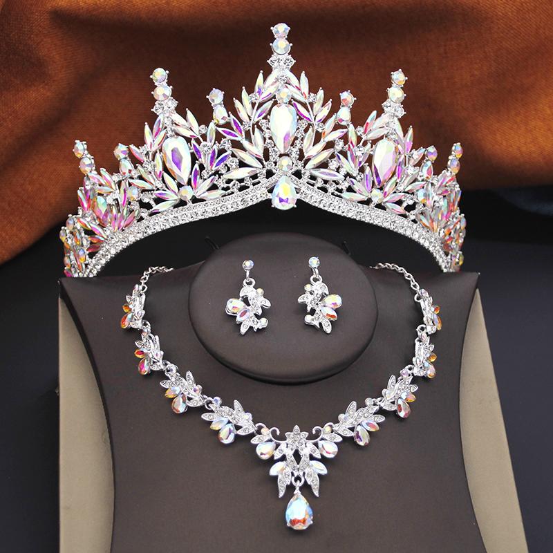 Bridal Jewelry Sets for Women Wedding Crown Birthday Tiaras and Choker Necklace Earrings Bride Party Costume Jewelry Accessories