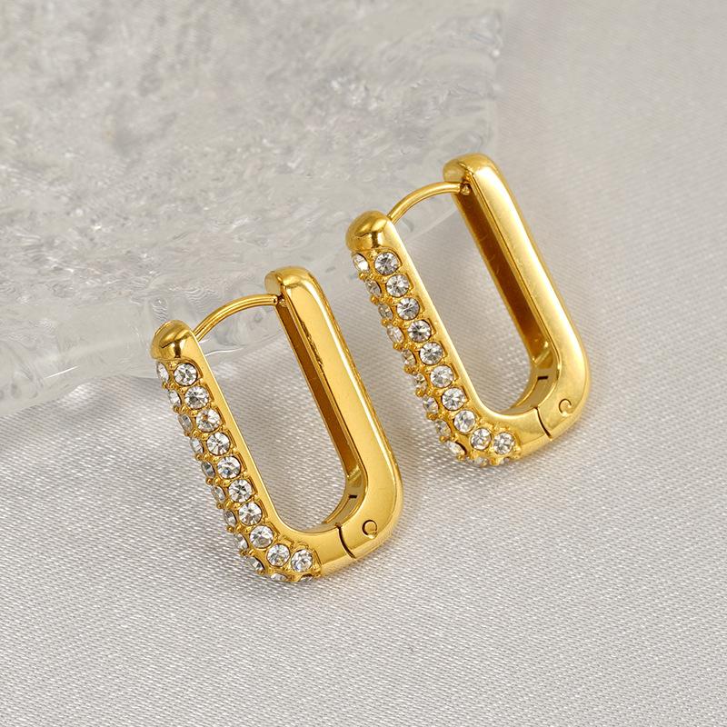 Серьги в стиле ретро с французским темпераментом, нержавеющая сталь, покрытая 18-каратным золотом, с бриллиантами, геометрические серьги в форме буквы U