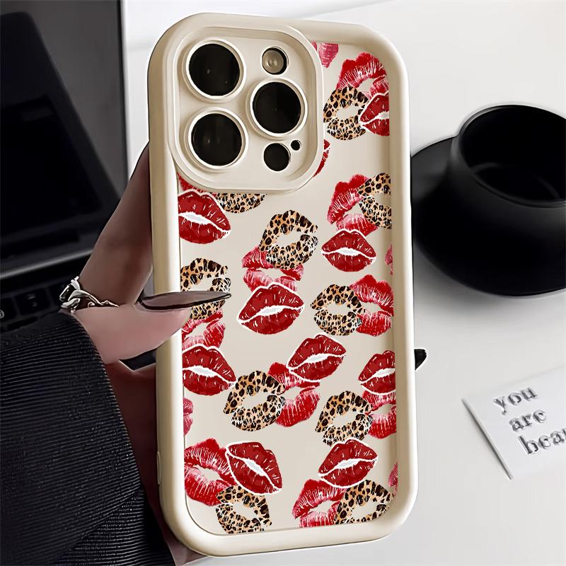 Black And Red Lips Kiss Print Phone Case For 13 Case 16 Pro 11 12 14 15 17 Pro Max 16e XR XS Soft Silicone Cover