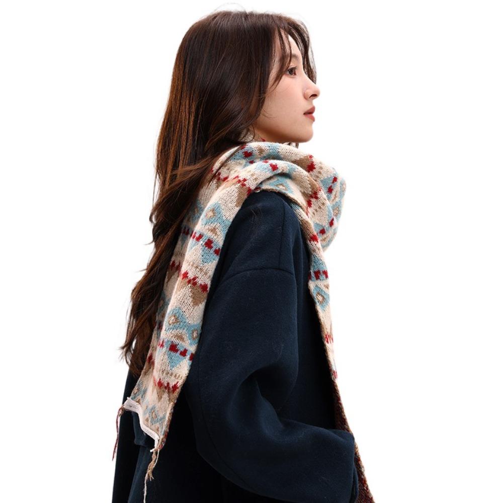 Korean Style Women Scarf Jacquard Woolen Neckerchiefs Fashion Winter Knitted Scarves Gifts