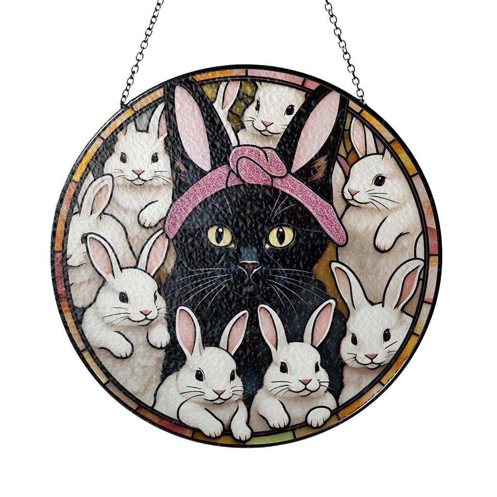 Bunny And Cat Suncatcher Ornament Acrylic Window Decoration. Creative Lighting Craft Pendant Home Decoration Hanging
