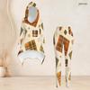 Women Plus Size Hooded Long Sleeve Abstract Print High Low Top Fitted Pants Two Piece Set