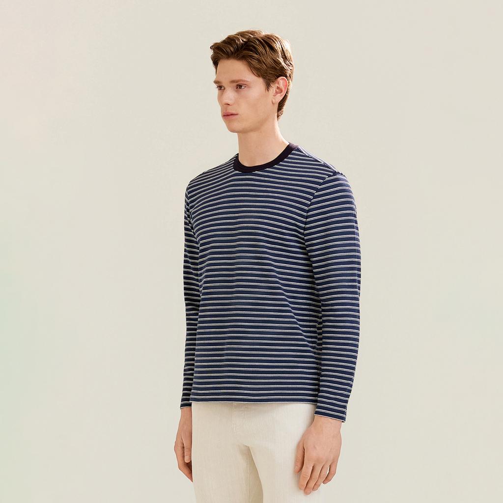 FERRAROMILANO Round Striped Long Sleeve T-Shirt Navy (Am0Gttr15149)