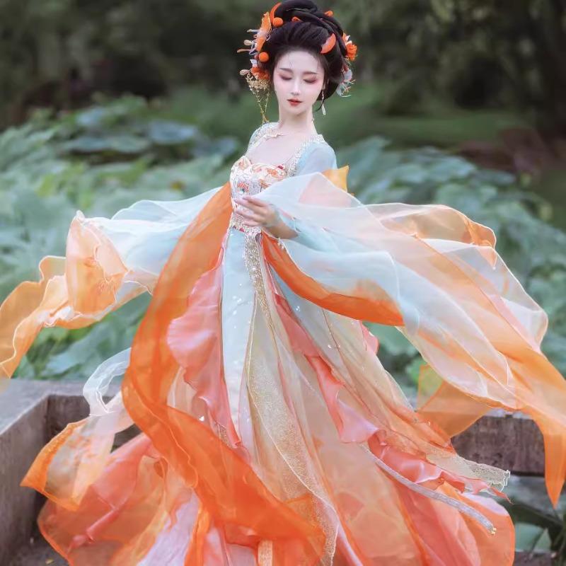 Женский комплект одежды в стиле Ханьфу династии Тан, бальзамовая юбка длиной до груди, рубашка с рукавами-бабочками, тяжелая вышивка, летняя юбка-принцесса, очень сказочная