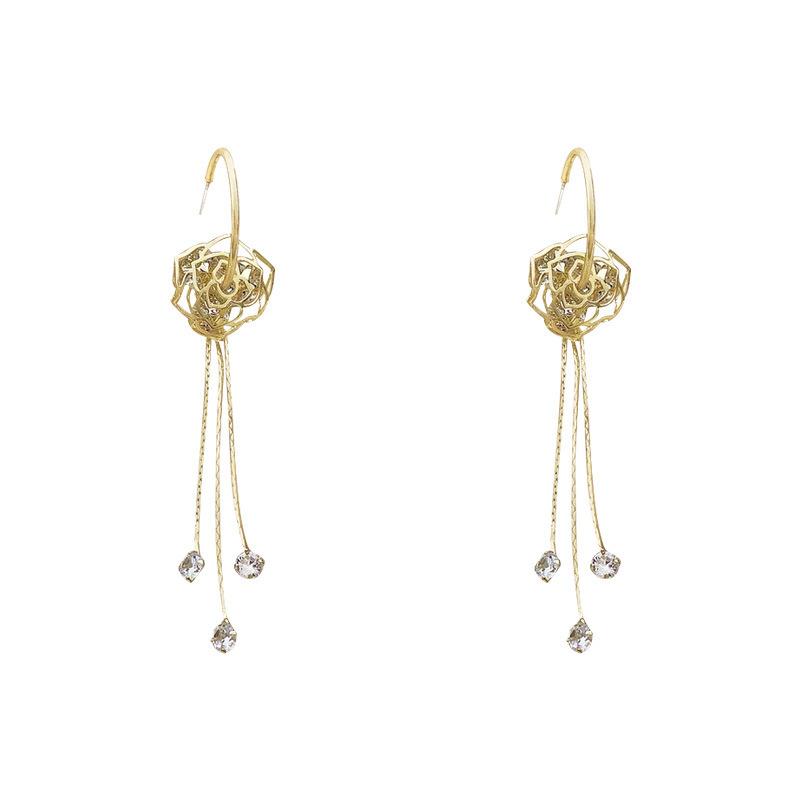 Prevent Allergy Flower Tassel Chain Long Earrings Exquisite Sweet Korean Spring Jewelry