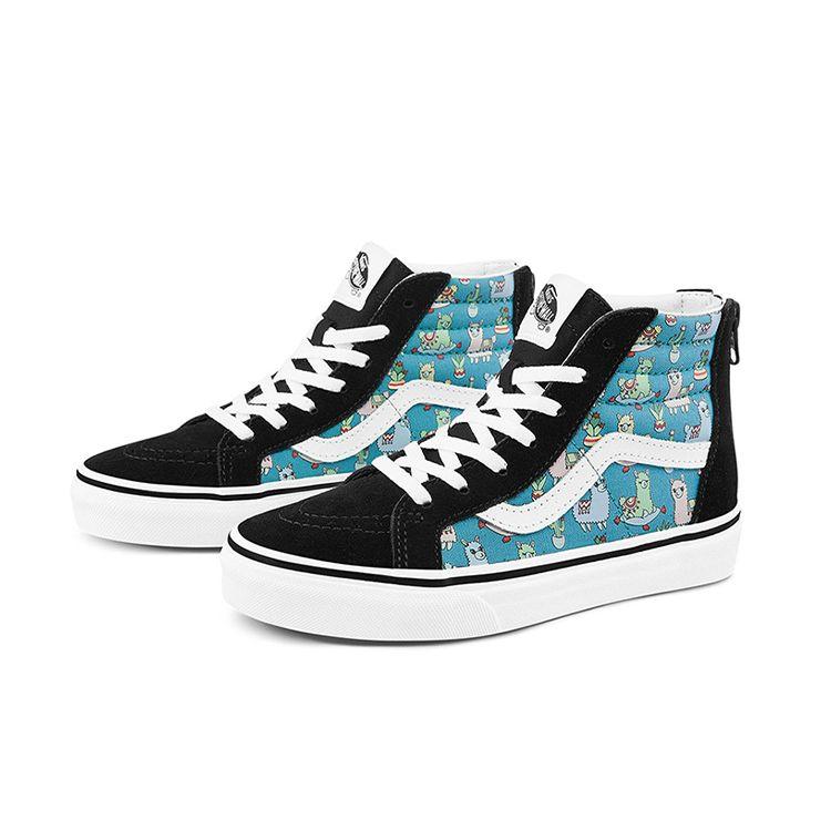 Vans Sk8 High Top Kids Skate Shoes Black Green Print Kids Sneakers VN0A4BUX3V7