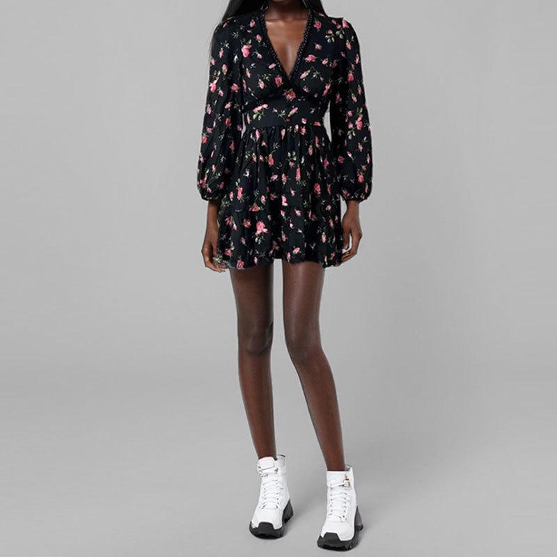 2025 Весна Европейское и Американское Женское Милое Платье с Коротким Рукавом и V-образным Вырезом, с Кружевной Талией