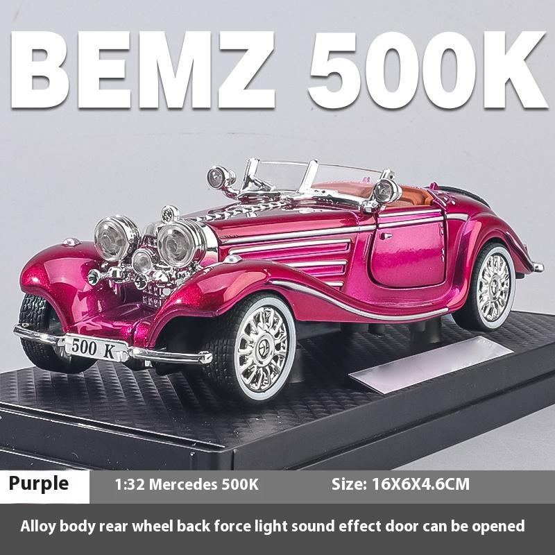 1:32 Mercedes Benz 500K 1936 Классическая модель автомобиля из сплава, литая под давлением, со звуком и светом, Коллекционные предметы для хобби, Подарки на день рождения для парня