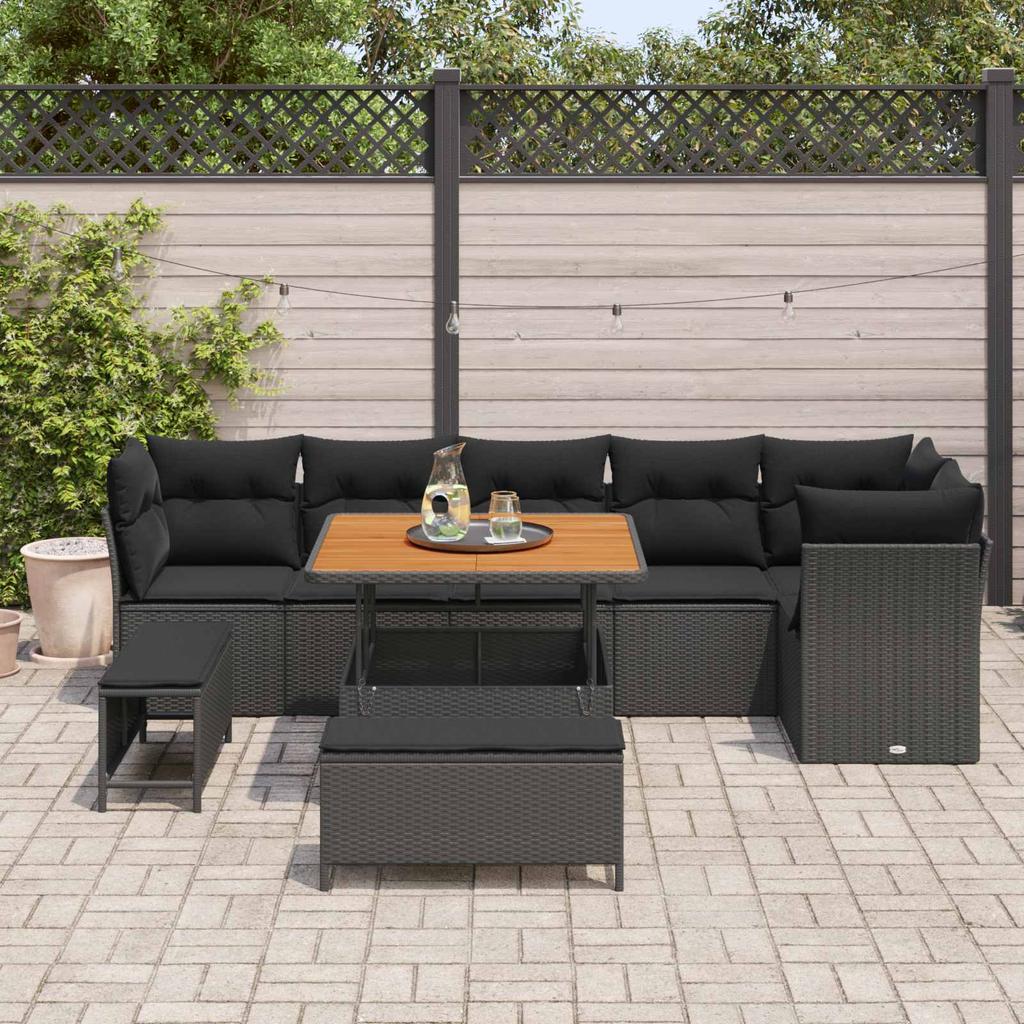 Garden Sofa Set 9 pcs Black Poly Rattan