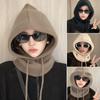 2024 Knitted Balaclava Hats Neck Ring Snood Ear Protection Beanies Men Women Hooded Caps Unisex Warm Drawstring 1Pcs Solid Color