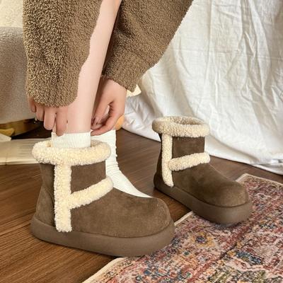 Кожаные ботинки на платформе, женские зимние новые бархатные утепленные теплые короткие ботинки, женская большая хлопковая обувь