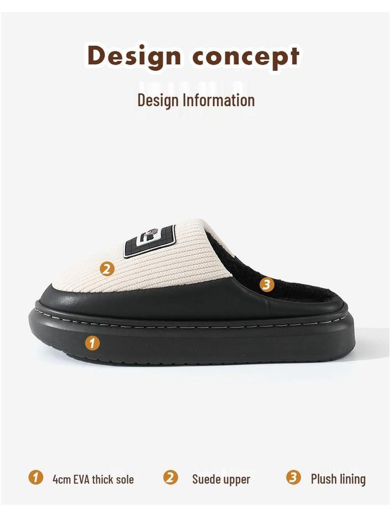 Men's Warm Cotton Slippers with Thick Non-Slip Sole for Autumn and Winter