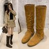 Maillard Western Cowboy Boots Women's New Autumn and Winter Retro Inner Heightening Flat-bottomed High Knight Boots